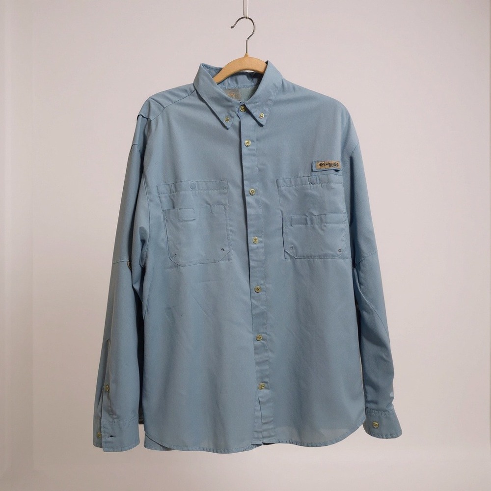 Columbia PFG Long Sleeve Fishing Shirt Men's Size L Light Blue‎ Vented